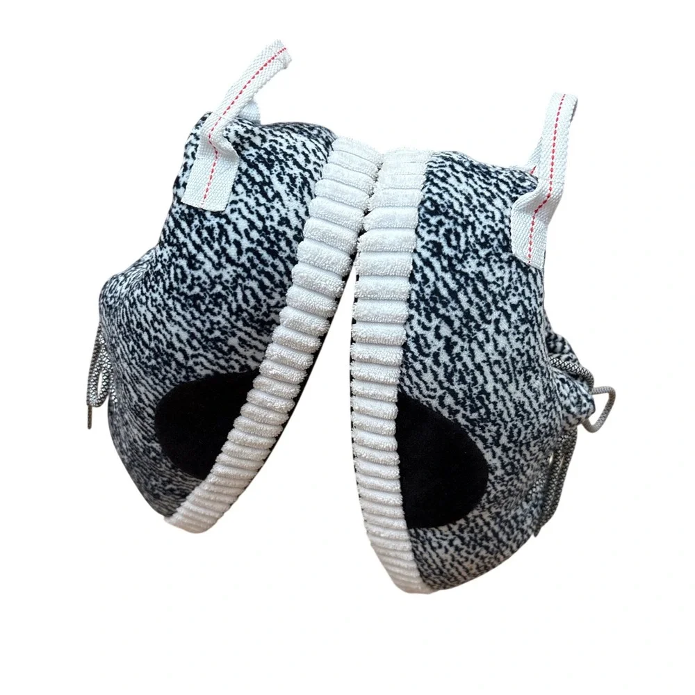 Kids Plush Sneaker Slippers Black White Streetwear Style House Shoes Size Medium
